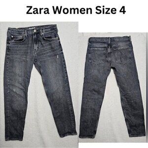 ZARA Black Distressed Straight Fit Premium Denim Collection Size 4 Jean